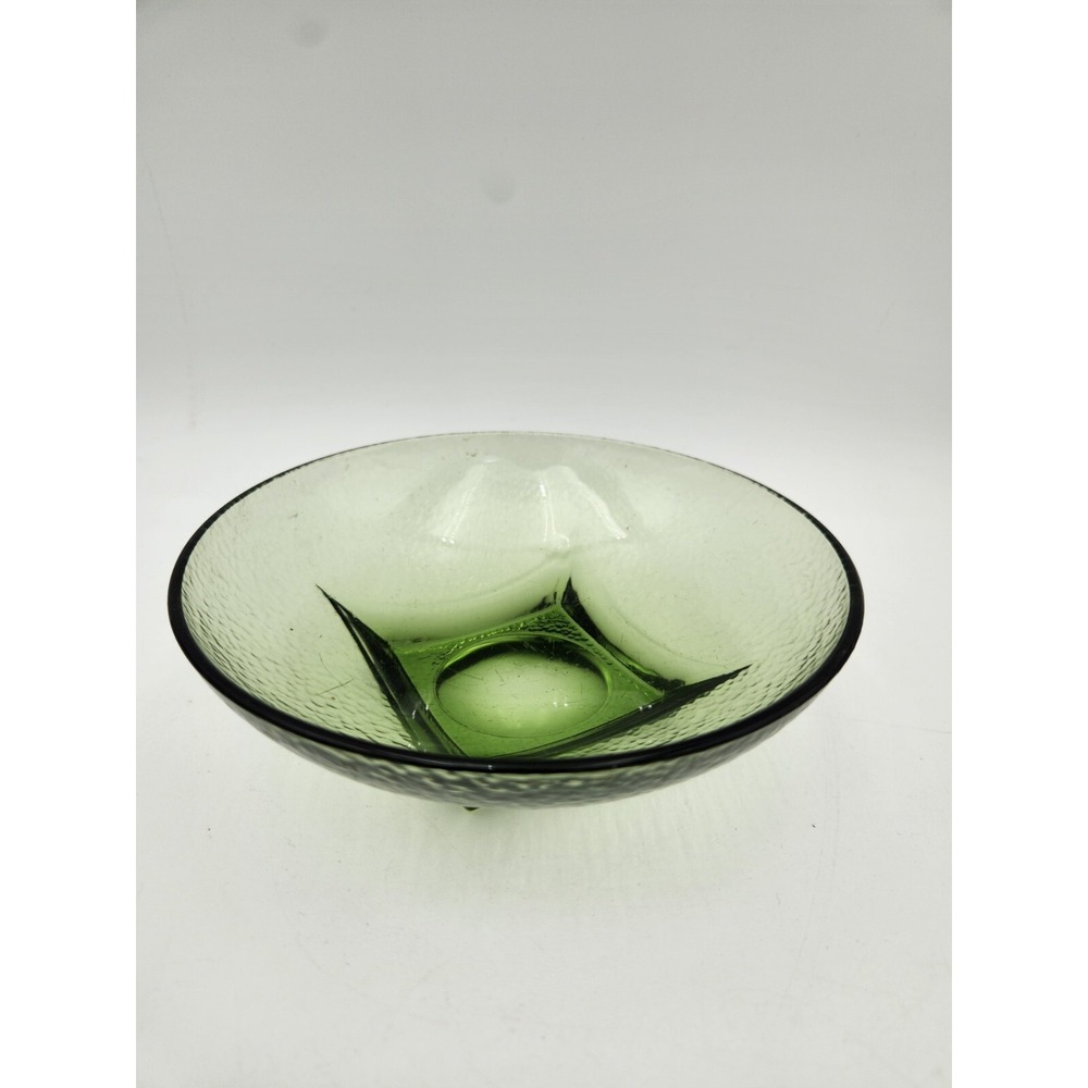 Hazel Atlas Green Glass Bowl Square Bottom Pebble 6" Diameter Candy Nut Dish